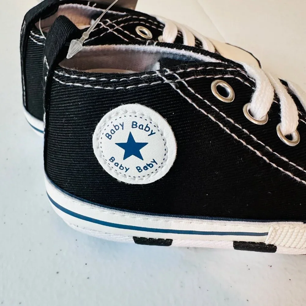 Baby High Top Sneakers Shoes Black Canvas Sneakers Baby 12-18 months Size 3